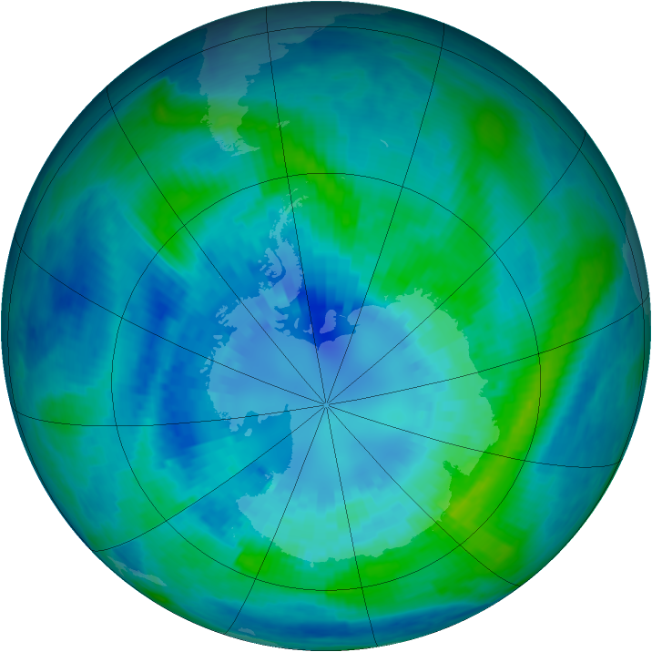 Antarctic ozone map for 05 April 2002